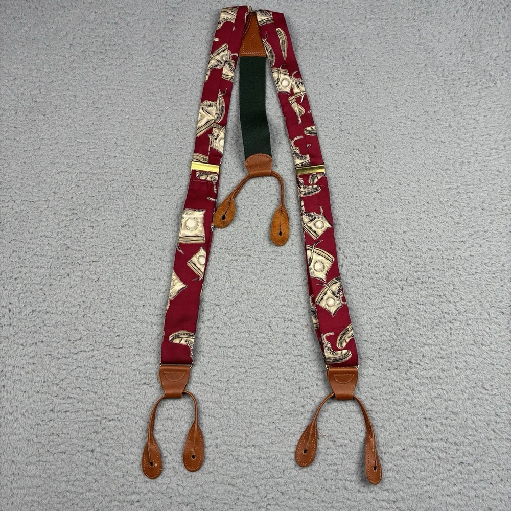 Vintage Polo Ralph Lauren Sneaker Print Suspenders Braces Red Leather Brass USA